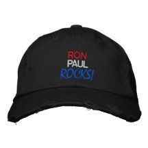 RON PAUL ROCKS Distressed Chino Twill Cap (Black) Embroidered Baseball Caps