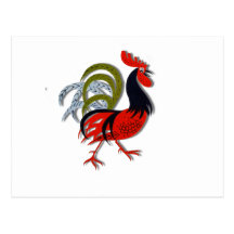 Rooster Cartoon Animated Customize Red Postcards
