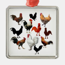 Rooster Collage Vintage Rustic Chickens Christmas Tree Ornaments