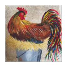 "Rooster on Bucket" 16x16 Gallery Wrapped Canvas