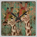 Rosa Giraffes Damask Clock wall clocks