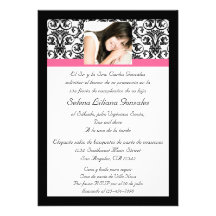 Rosa y negro del damasco de Quinceanera Fushcia Invitaciones Personales