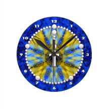 Rosary Dream Catcher Blue & Yellow Round Wall Clocks