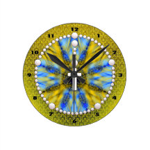 Rosary Dream Catcher Blue & Yellow Round Clock