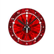 Rosary Dream Catcher Red Round Wall Clock