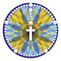 Rosary Dream Catcher Yellow & Blue Round Stickers
