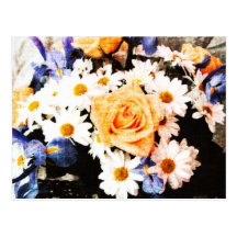 rose and daisy bouquet postcard