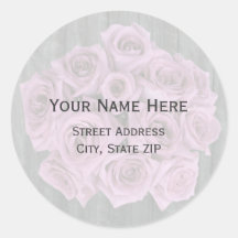 Rose Bouquet and Barnwood Address Label Round Stickers