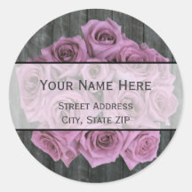Rose Bouquet and Barnwood Address Label Round Stickers