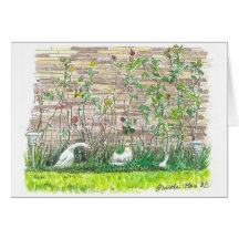 Rose bushes on the wall greeting card