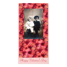 ROSE FIELD ,bright vibrant  red  pink Personalized Photo Card