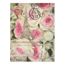 Rose floral vintage chic de rose de Paris Carte Postale