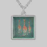 Rose Giraffes Blue Vintage Necklace necklaces