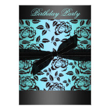 Rose noir/bleu et invitation d'anniversaire d'arc