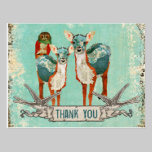 Rose Owl & Azure Deer Thank You   Postcard postcards