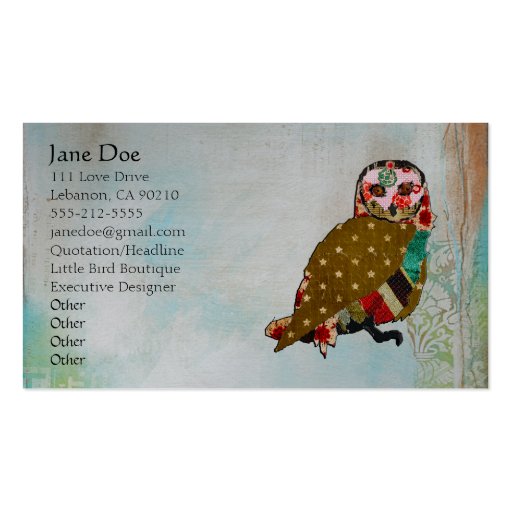 Rose Owl Boho Business Cards