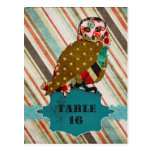 Rose Owl Vintage Stripes Table Card Postcard