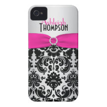 Rose personnalisé, noir, damassé argentée coque iPhone 4