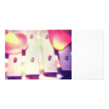 Rose Petals on Metal Bells Purple Pink themed Personalized Photo Card