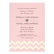 Rose Pink and Ivory Chevron Wedding Invitations