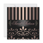 Rose Pink/Black Stripe & Swirl Sweet 16 Invite invitations