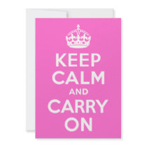 Rose Pink Keep Calm and Carry On Personalized Invitation