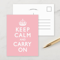 Rose Pink Keep Calm and Carry On Post Card