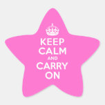 Rose Pink Keep Calm and Carry On Star Stickers