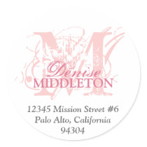Rose pink monogram antique grunge address label