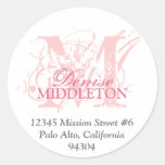 Rose pink monogram antique grunge address label sticker