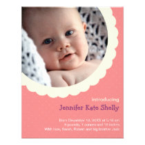 Rose pink polka dot rosette photo cute baby birth invitations