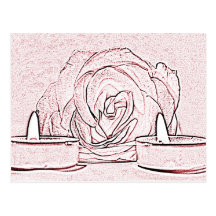 Rose, two tea light candles, done in black n pink postcard