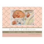 Rose/vert de Papillion • Faire-part de naissance Carte Postale