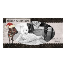 Rose Zebra Black & White Christmas Photo Card