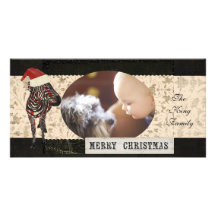 Rose Zebra Ivory & Black Christmas Photo Card