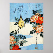 Roses and Bird, Hokusai Print