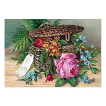 Roses and Ferns in Basket Vintage Victorian Business Cards