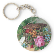 Roses and Ferns in Basket Vintage Victorian Key Chains