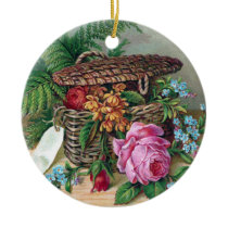 Roses and Ferns in Basket Vintage Victorian Christmas Tree Ornaments