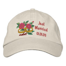 Roses d'anneau de mariage - juste mariés casquettes brodées