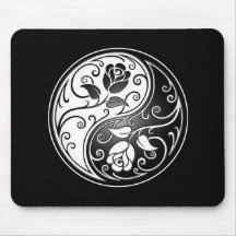 Roses de Yin Yang, noirs Tapis De Souris