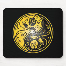 Roses, jaune et noir de Yin Yang Tapis De Souris