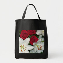 Roses rouges" Fourre-tout "de lis blancs Sac De Toile