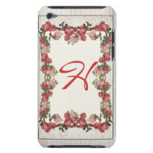 Roses vintages, rayures, damassé et monogramme étui barely there iPod
