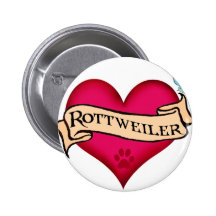 Rottweiler Tattoo Heart Button