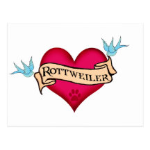 Rottweiler Tattoo Heart Post Card