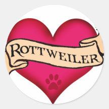 Rottweiler Tattoo Heart Round Stickers