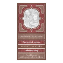 Rouge-brun élégant de faire-part de naissance cartes de vœux avec photo