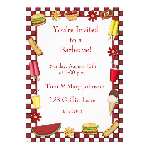 Rouge de frontière de pique-nique de barbecue invitations personnalisées