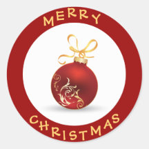 Rouge élégant de Joyeux Noël et babiole d'or Adhésif Rond